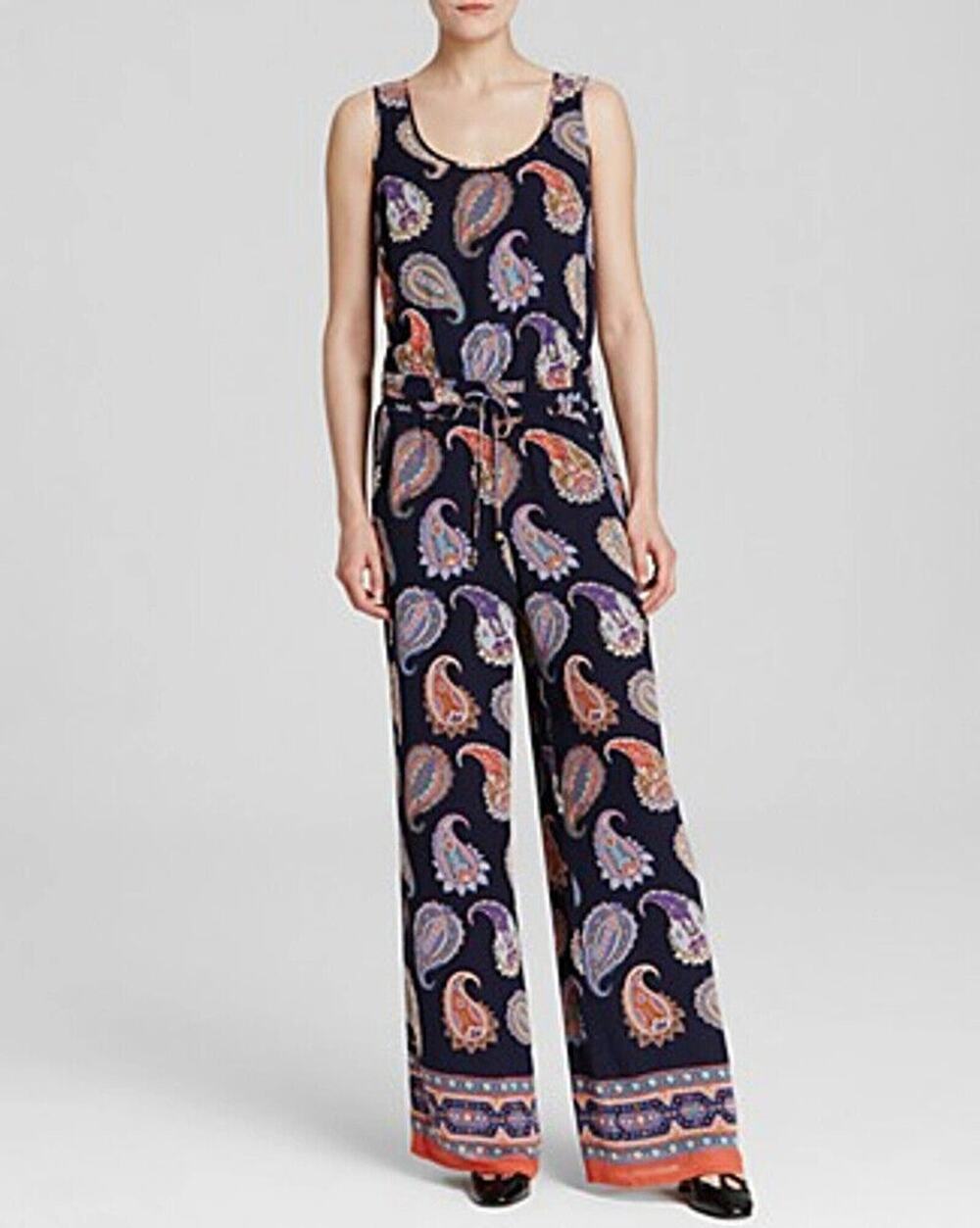 TORY BURCH 100% Silk Paisley Jumpsuit Sleeveless Blue Boho Vinbrant Cottagecore